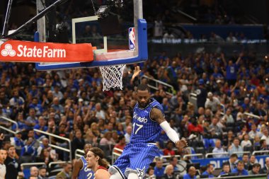 Orlando Magic 17 Ekim 2018 'de Orlando Florida' daki Amway Center 'da Miami Heat' i sunar..