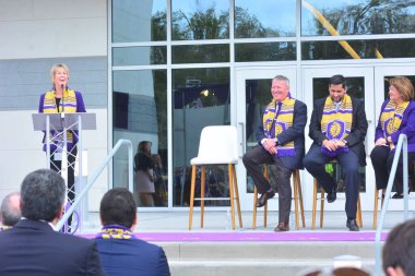 24 Şubat 2017 'de Orlando Florida' daki New Orlando City Stadyumu için kurdele kesme töreni.  