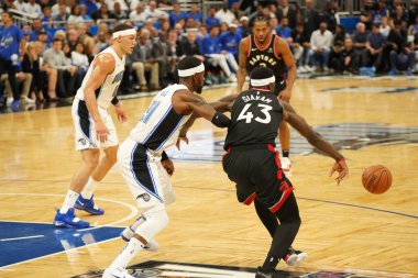 Orlando Magic 19 Nisan 2019 Cuma günü Orlando Florida 'daki Amway Arena' daki NBA Playoff 1 'de Toronto Rapçileri' ne ev sahipliği yapıyor.