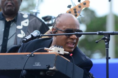 Stevie Wonder, Başkan Barack Obama 'nın 6 Kasım 2016' da Kissimmee Florida 'da başkanlık adaylığını destekleyen mitinginde performans sergiliyor..
