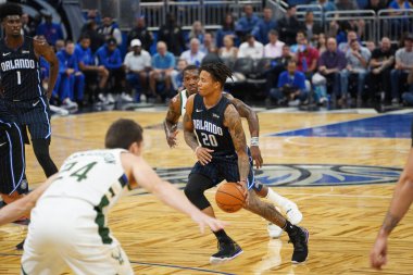 Orlando Magic, Orlando, Florida, ABD 'deki Amway Center' da Milwaukee Bucks 'a ev sahipliği yapıyor. 1 Kasım 2019.  