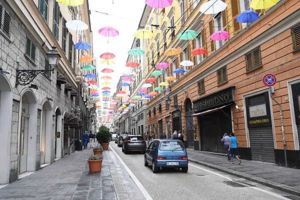 Bunte Sonnenschirme Der Schönen Stadt Genua Italien — Stockfoto