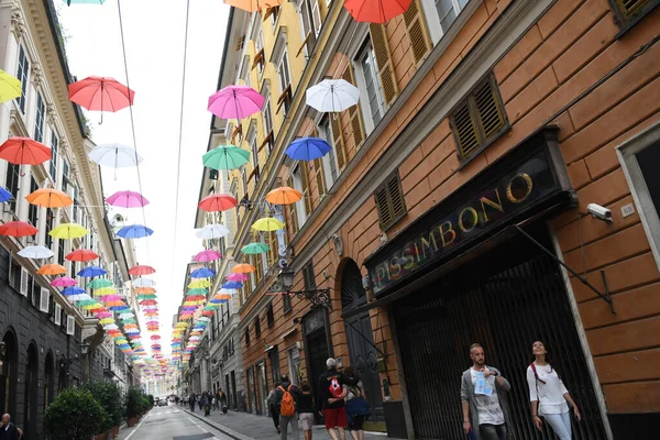 Färgglada Paraplyer Den Vackra Staden Genua Italy — Stockfoto