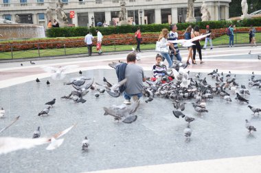 İnsanların güvercinleri beslediği ana meydanı görün