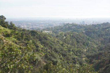 Los Angeles tepelerinin manzarası, tepeler ve şehirler arasındaki yollar.