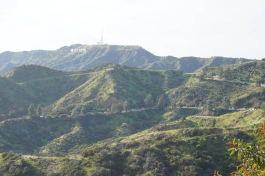 Los Angeles tepelerinin manzarası, tepeler ve Hollywood tepeleri arasındaki yollar.