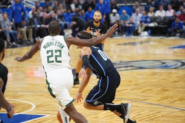 Orlando Magic, Orlando, Florida, ABD 'deki Amway Center' da Milwaukee Bucks 'a ev sahipliği yapıyor. 1 Kasım 2019.  