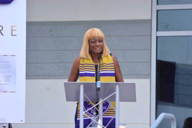 24 Şubat 2017 'de Orlando Florida' daki New Orlando City Stadyumu için kurdele kesme töreni.  