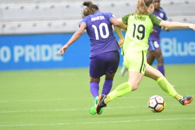 Orlando Pride 21 Temmuz 2018 'de Orlando Florida' daki Exploria Stadyumu 'nda Seattle Reign FC' ye ev sahipliği yapmaktadır. Fotoğraf: Marty Jean-Louis