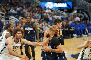 Orlando Magic, Orlando, Florida, ABD 'deki Amway Center' da Milwaukee Bucks 'a ev sahipliği yapıyor. 1 Kasım 2019.  