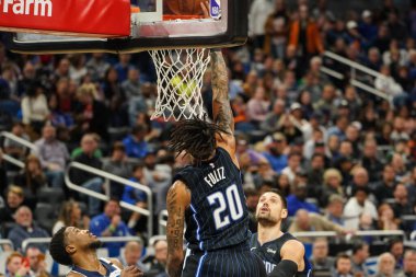 Orlando Magic oyuncusu Markelle Fultz # 20 Amway Center 'da 28 Şubat 2020 tarihinde Orlando Florida' da basket atıyor..  