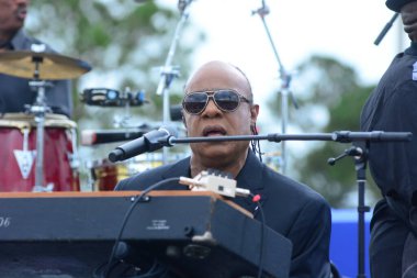 Stevie Wonder, Başkan Barack Obama 'nın 6 Kasım 2016' da Kissimmee Florida 'da başkanlık adaylığını destekleyen mitinginde performans sergiliyor..