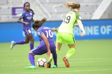 Orlando Pride 21 Temmuz 2018 'de Orlando Florida' daki Exploria Stadyumu 'nda Seattle Reign FC' ye ev sahipliği yapmaktadır. Fotoğraf: Marty Jean-Louis