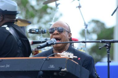 Stevie Wonder, Başkan Barack Obama 'nın 6 Kasım 2016' da Kissimmee Florida 'da başkanlık adaylığını destekleyen mitinginde performans sergiliyor..