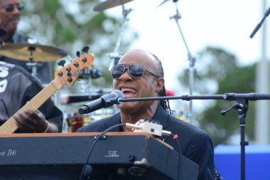 Stevie Wonder, Başkan Barack Obama 'nın 6 Kasım 2016' da Kissimmee Florida 'da başkanlık adaylığını destekleyen mitinginde performans sergiliyor..