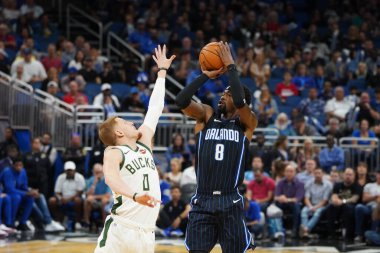 Orlando Magic, Orlando, Florida, ABD 'deki Amway Center' da Milwaukee Bucks 'a ev sahipliği yapıyor. 1 Kasım 2019.  