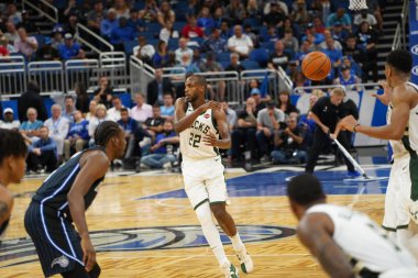 Orlando Magic, Orlando, Florida, ABD 'deki Amway Center' da Milwaukee Bucks 'a ev sahipliği yapıyor. 1 Kasım 2019.  