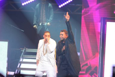Daddy Yankee and Don Omar in concert at the Amway Center in Orlando Florida on August 7, 2016.  