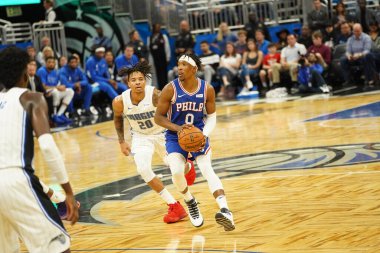 Orlando Magic 27 Aralık 2019 Cuma günü Orlando, Florida 'daki Amway Arena' da Philadelphia 76ers 'a ev sahipliği yapıyor..