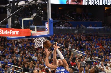 Orlando Magic 17 Ekim 2018 'de Orlando Florida' daki Amway Center 'da Miami Heat' i sunar..