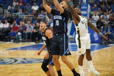 Orlando Magic, Orlando, Florida, ABD 'deki Amway Center' da Milwaukee Bucks 'a ev sahipliği yapıyor. 1 Kasım 2019.  