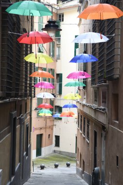 Cenova 'nın güzel şehrinde renkli şemsiyeler