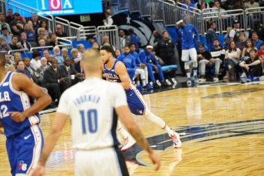 Orlando Magic 27 Aralık 2019 Cuma günü Orlando, Florida 'daki Amway Arena' da Philadelphia 76ers 'a ev sahipliği yapıyor..