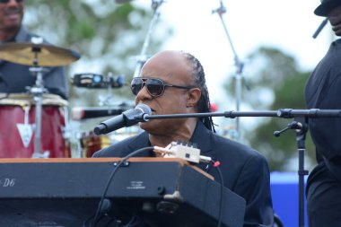 Stevie Wonder, Başkan Barack Obama 'nın 6 Kasım 2016' da Kissimmee Florida 'da başkanlık adaylığını destekleyen mitinginde performans sergiliyor..
