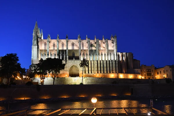 Нічний Вид Церкву Пальма Пальма Мальорка Іспанія — стокове фото