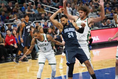 Orlando Magic, Orlando, Florida, ABD 'deki Amway Center' da Milwaukee Bucks 'a ev sahipliği yapıyor. 1 Kasım 2019.  