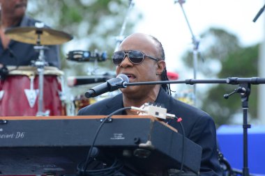 Stevie Wonder, Başkan Barack Obama 'nın 6 Kasım 2016' da Kissimmee Florida 'da başkanlık adaylığını destekleyen mitinginde performans sergiliyor..
