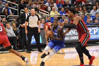 Orlando Magic 17 Ekim 2018 'de Orlando Florida' daki Amway Center 'da Miami Heat' i sunar..