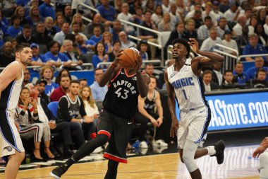 Orlando Magic 19 Nisan 2019 Cuma günü Orlando Florida 'daki Amway Arena' daki NBA Playoff 1 'de Toronto Rapçileri' ne ev sahipliği yapıyor.