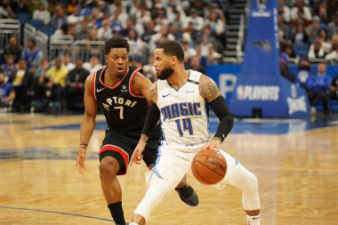 Orlando Magic 19 Nisan 2019 Cuma günü Orlando Florida 'daki Amway Arena' daki NBA Playoff 1 'de Toronto Rapçileri' ne ev sahipliği yapıyor.