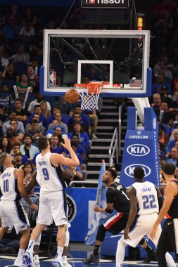 Orlando Magic 25 Ekim 2018 'de Orlando Florida' daki Amway Center 'da Portland Trail Blazers' ı sunar.. 