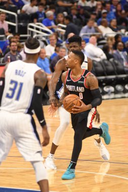 Orlando Magic 25 Ekim 2018 'de Orlando Florida' daki Amway Center 'da Portland Trail Blazers' ı sunar.. 