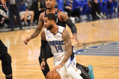 Orlando Magic 25 Ekim 2018 'de Orlando Florida' daki Amway Center 'da Portland Trail Blazers' ı sunar.. 