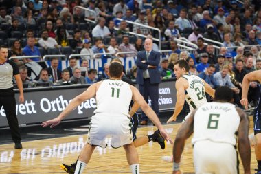 Orlando Magic, Orlando, Florida, ABD 'deki Amway Center' da Milwaukee Bucks 'a ev sahipliği yapıyor. 1 Kasım 2019.  