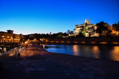 Palma De Mallorca İspanya 'daki Palma Kilisesi' nin gece manzarası