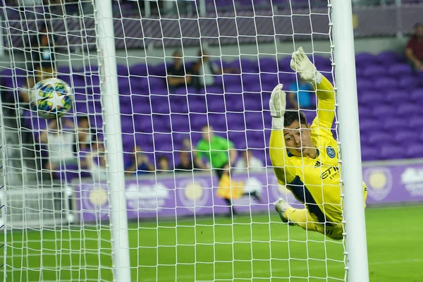 Nycfc Goalie Probeert Besparen Exploria Stadium Orlando Florida Woensdag Januari — Stockfoto