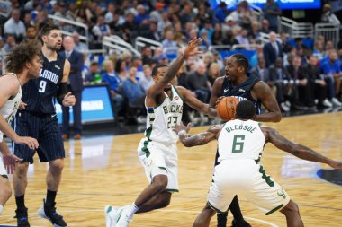 Orlando Magic, Orlando, Florida, ABD 'deki Amway Center' da Milwaukee Bucks 'a ev sahipliği yapıyor. 1 Kasım 2019.  