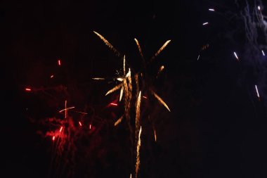 Karanlık gökyüzünde havai fişeklerin görüntüsü