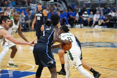 Orlando Magic, Orlando, Florida, ABD 'deki Amway Center' da Milwaukee Bucks 'a ev sahipliği yapıyor. 1 Kasım 2019.  