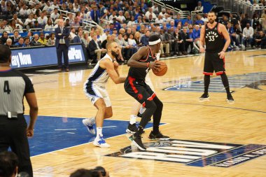 Orlando Magic 19 Nisan 2019 Cuma günü Orlando Florida 'daki Amway Arena' daki NBA Playoff 1 'de Toronto Rapçileri' ne ev sahipliği yapıyor.