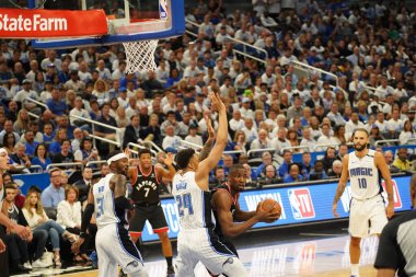 Orlando Magic 19 Nisan 2019 Cuma günü Orlando Florida 'daki Amway Arena' daki NBA Playoff 1 'de Toronto Rapçileri' ne ev sahipliği yapıyor.