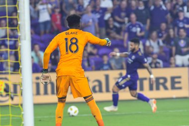 Philadelphia Union Kalecisi Andre Blake (18) Orlando City 'den Dom Dwyer (14) - Orlando City Stadyumu 1 Eylül 2018