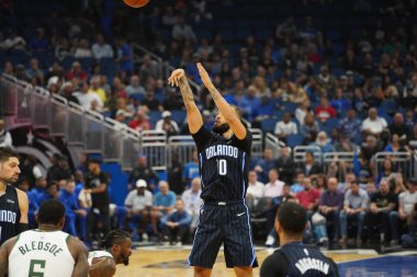 Orlando Magic, Orlando, Florida, ABD 'deki Amway Center' da Milwaukee Bucks 'a ev sahipliği yapıyor. 1 Kasım 2019.  