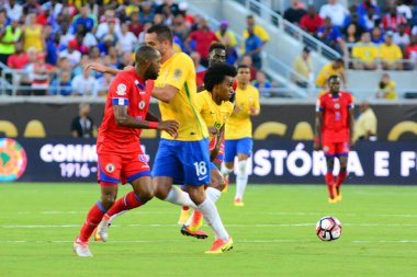 Brazil face Haiti during the Copa America Centenario in Orlando Florida at Camping World Stadium on June 8, 2016.  clipart