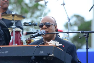 Stevie Wonder, Başkan Barack Obama 'nın 6 Kasım 2016' da Kissimmee Florida 'da başkanlık adaylığını destekleyen mitinginde performans sergiliyor..