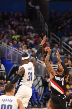 Orlando Magic 25 Ekim 2018 'de Orlando Florida' daki Amway Center 'da Portland Trail Blazers' ı sunar.. 
